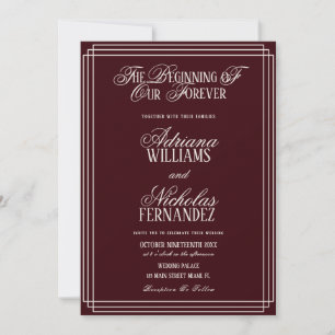 Beginning Of Our Forever Old Money Red Wedding Invitation