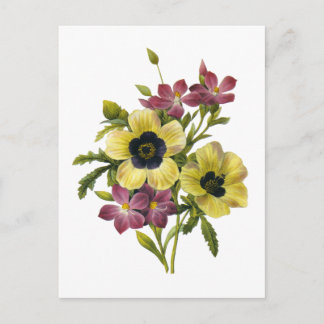 Begonia and Purple Periwinkles Redoute Bouquet Postcard