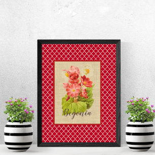 Begonia Botanical and Quatrefoil   Poster