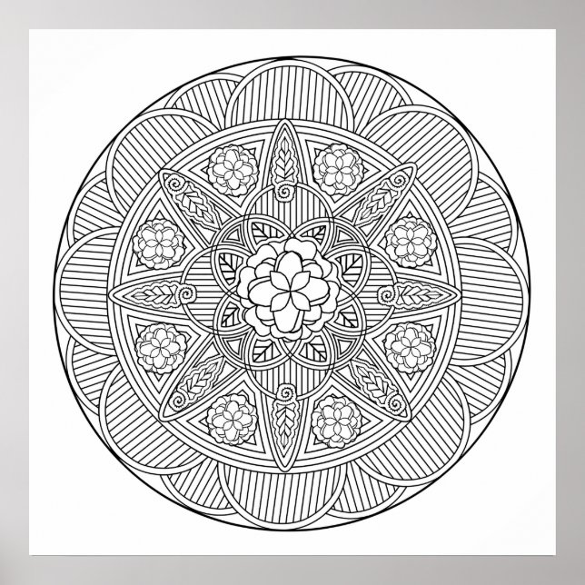 Begonia Flowers Flower Art Mandala Colouring Page Poster (Front)