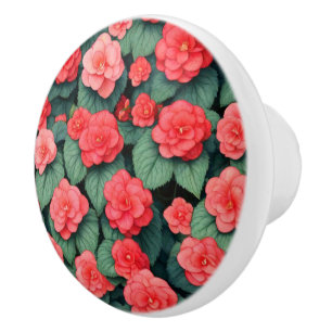 Begonia pink flowers ceramic knob
