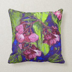 BEGONIA PINK FLOWERS WATER COLOR ART CUSHION