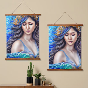 Beguiling Blue Breakwater Fantasy Goddess Art Hanging Tapestry