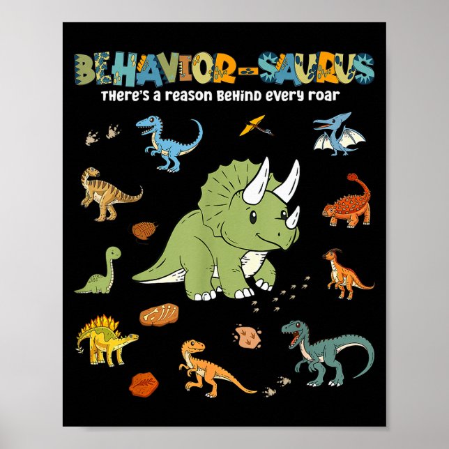 Behavior-saurus Cute Retro Dinosaur Aba Rbt Behavi Poster (Front)