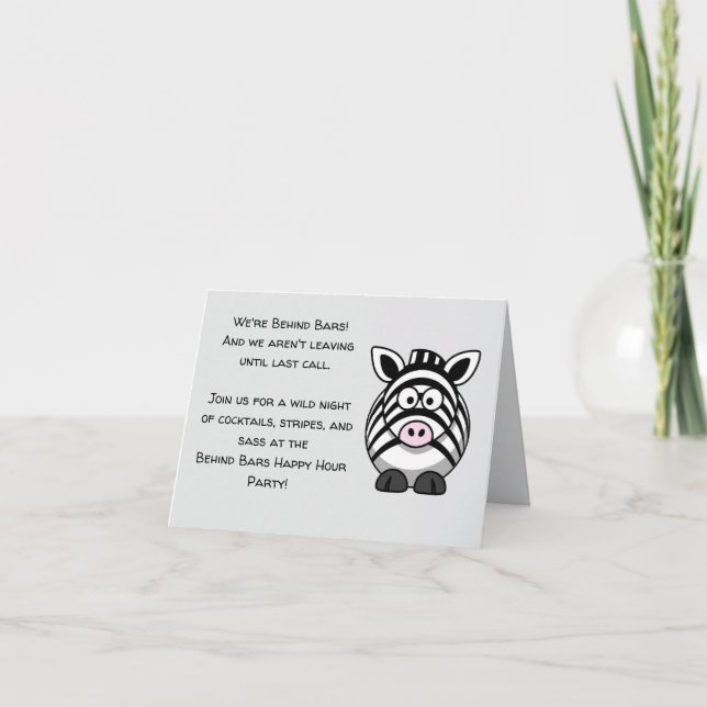 Behind Bars Zebra – Funny Cartoon Animal Pun Invitation (Front)