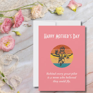 Behind every Pilot,Minimalist,Retro, Mother’s Day Holiday Card