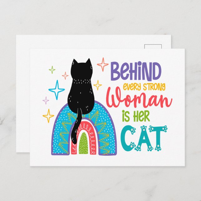 Behind Every Strong Woman Is Her Cat Postcard (Front/Back)