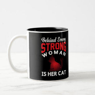 Behind Every Strong woman is Her Cat Two-Tone Coff Coffee Mug