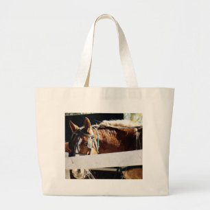 Behind the Fence Amish Horse Large Tote Bag