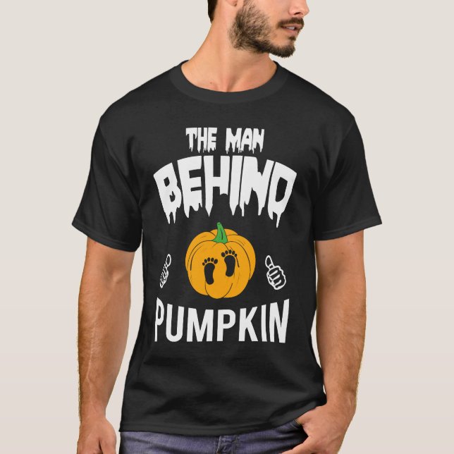 Behind The Pumpkin Funny Soon Dad For Halloween T-Shirt (Front)