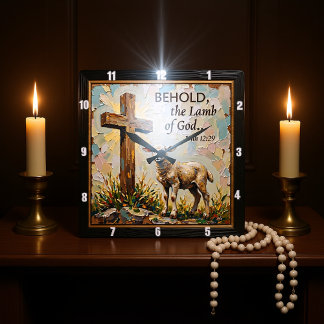 Behold The Lamb: Eternal Message Square Wall Clock