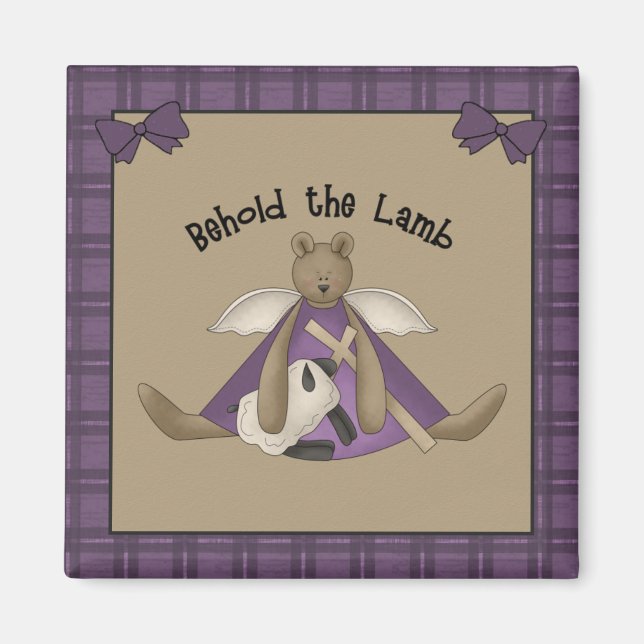 Behold the Lamb Teddy Bear Angel Magnet (Front)