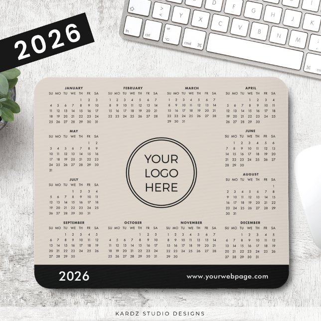 Beige 2026 Promotional Business Logo Calendar Mouse Pad (Creator Uploaded)