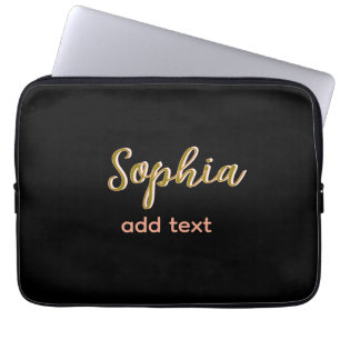 beige add name girl boss text black elegant laptop sleeve