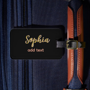 beige add name girl boss text black elegant luggage tag