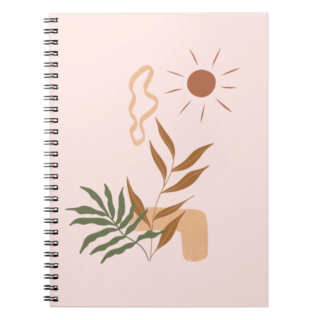 Beige Aesthetic Abstract Flower Botanical Art  Notebook (Front)