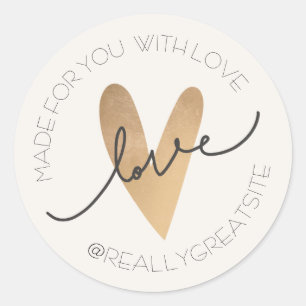 Beige Aesthetic Gold Made With Love Circle Sticker