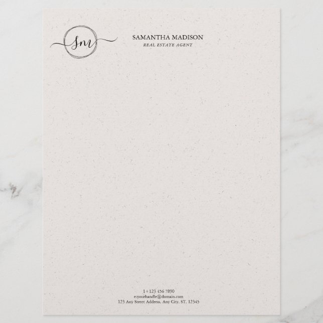 Beige Aesthetic Modern Calligraphy Real Estate  Custom Letterhead (Front)