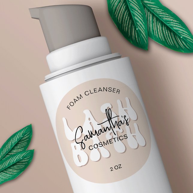 Beige Aesthetic Retro Lash Bath Extensions Shampoo Classic Round Sticker (Cute cream and white lash bath labels with retro fonts and space for your brand name)