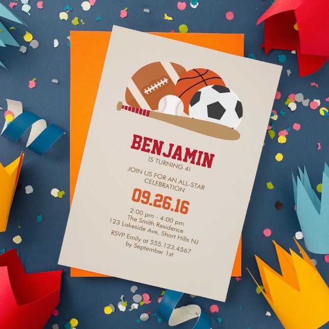 Beige All Star Sports Birthday Party Invitation (Creator Uploaded)