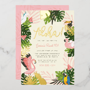 Beige Aloha Hawaii Tropical Gold Birthday Party
