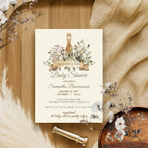 Beige Alpaca Gender Neutral Baby Shower Invitation