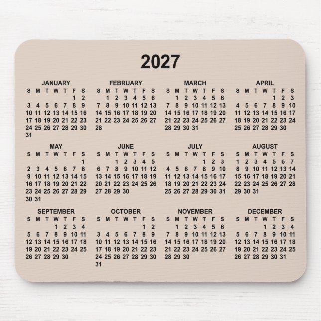 Beige and Black 2027 Calendar Mouse Pad (Front)