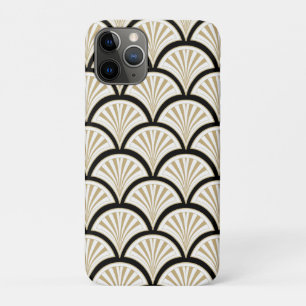 Beige and black art-deco abstract flowers iPhone 11 pro case