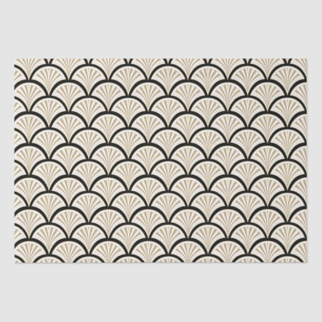 Beige and black art-deco flowers pattern tissue paper (Front)