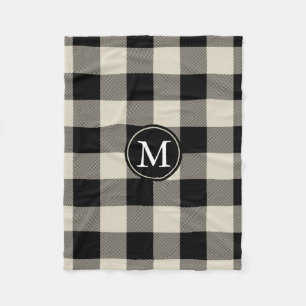 Beige and Black Buffalo Check Monogram Fleece Blanket