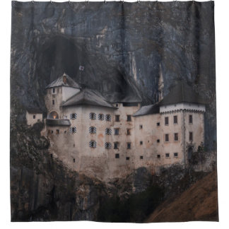 BEIGE AND BLACK CONCRETE HOUSE SHOWER CURTAIN