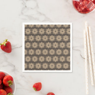 Beige and black ethnic mandala pattern napkin