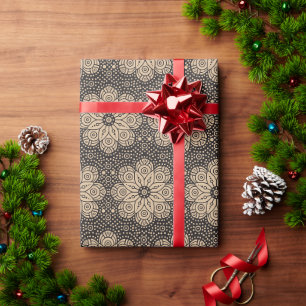 Beige and black ethnic mandala pattern wrapping paper