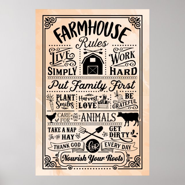 Beige and Black Farm House Rules Poster (Front)