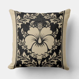 Beige and black floral Throw Pillow