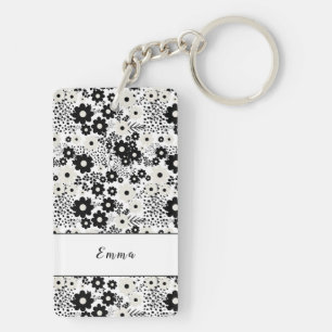 Beige and Black Flowers Key Ring