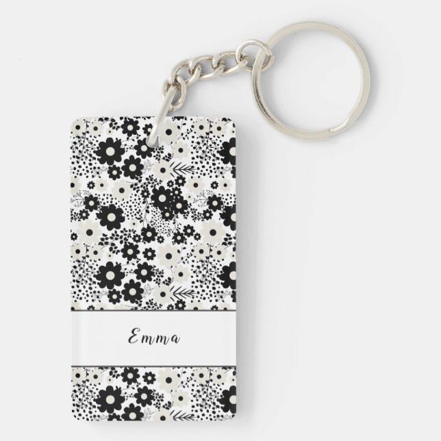 Beige and Black Flowers Key Ring (Back)