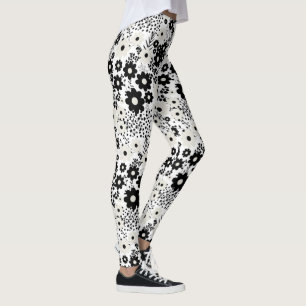 Beige and Black Flowers Leggings