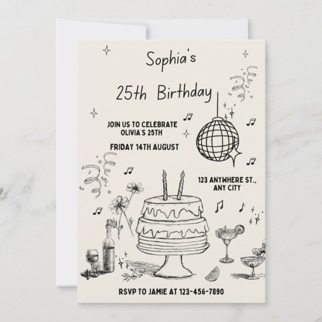 Beige and Black Minimal Birthday Invitation (Front)