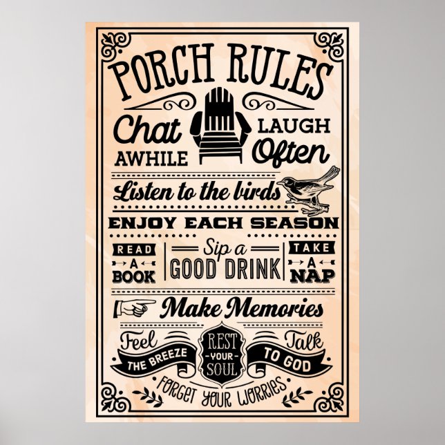 Beige and Black Porch Rules Poster (Front)