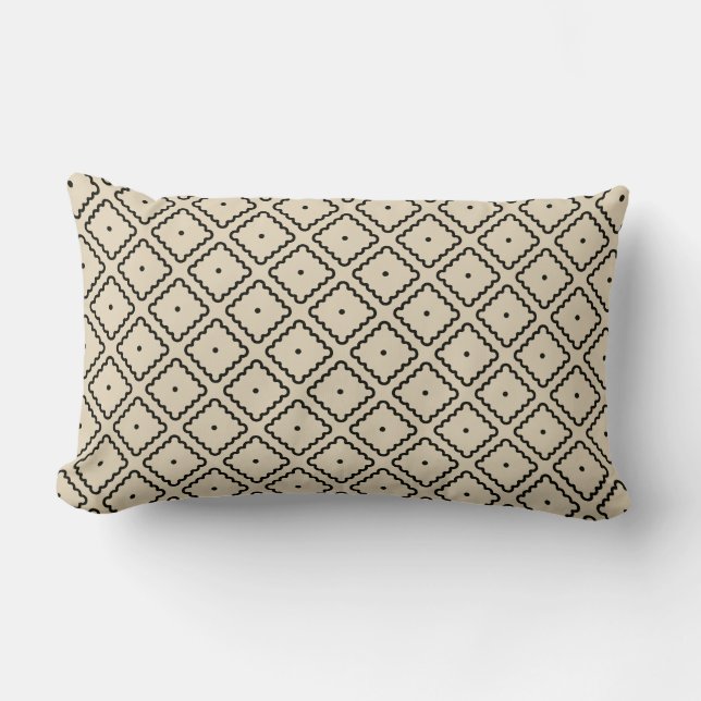 Beige and Black Square Pattern Lumbar Cushion (Front)
