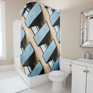 Beige and Blue Abstract Architecture Shower Curtain