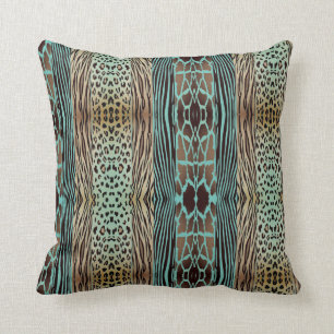 Beige And Blue Animal  Printed Zebra Stripe Pillow
