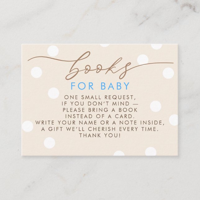 Beige and Blue Books For Baby Request Enclosure Card (Front)
