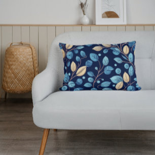 Beige and Blue Botanicals -  Lumbar Cushion