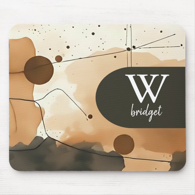 Beige and Brown Abstract Flow Mouse Pad (Front)