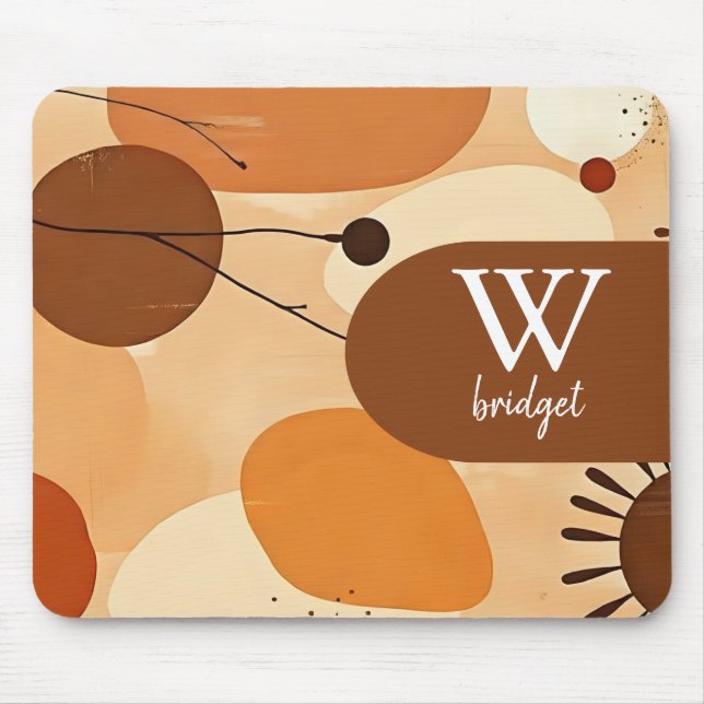 Beige and Brown Abstract Flow Mouse Pad (Front)