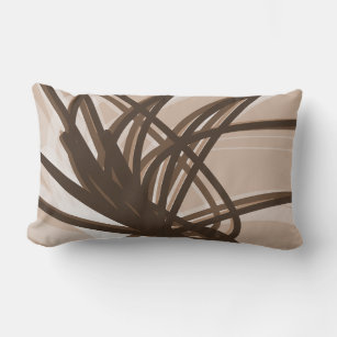 Beige and Brown Artistic Abstract Ribbons Lumbar Cushion