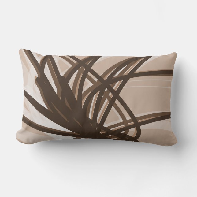 Beige and Brown Artistic Abstract Ribbons Lumbar Cushion (Front)