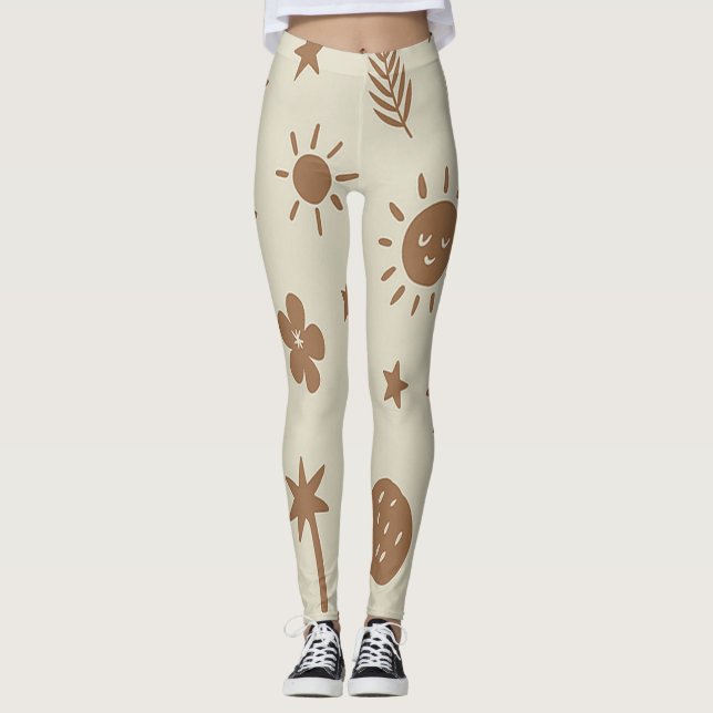 Beige and Brown Boho Leggings (Front)